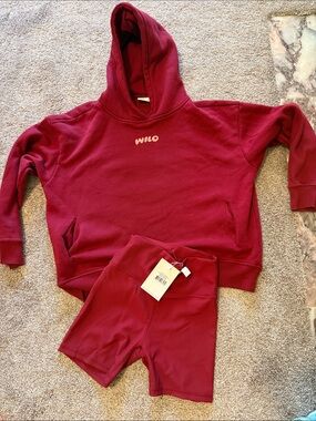 Kids Burgundy Hoodie and Bike Shorts Set